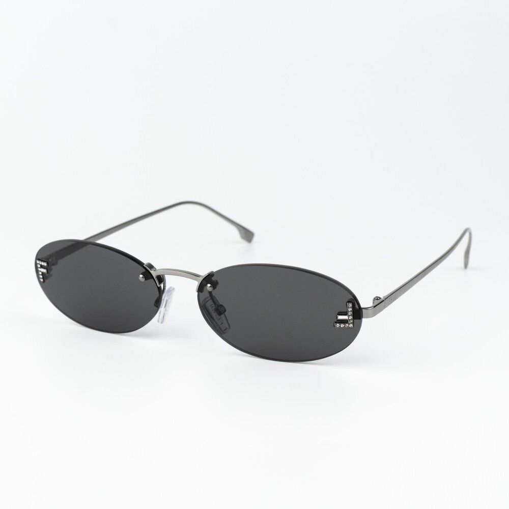 Fendi FIRST CRYSTAL Men Sunglasses Silver Grey Oval FE4075US 12A NEW AUTHENTIC